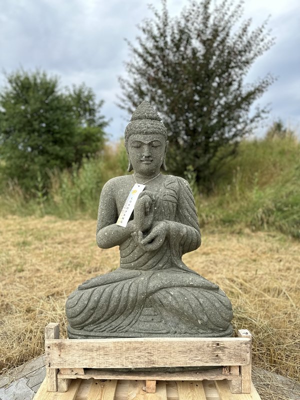 Buddha, Dharma Chakra Mudra, Skulptur, handgeschlagen aus Bali, Bayern, Niederbayern, Passau, Pocking, Rushtorf
