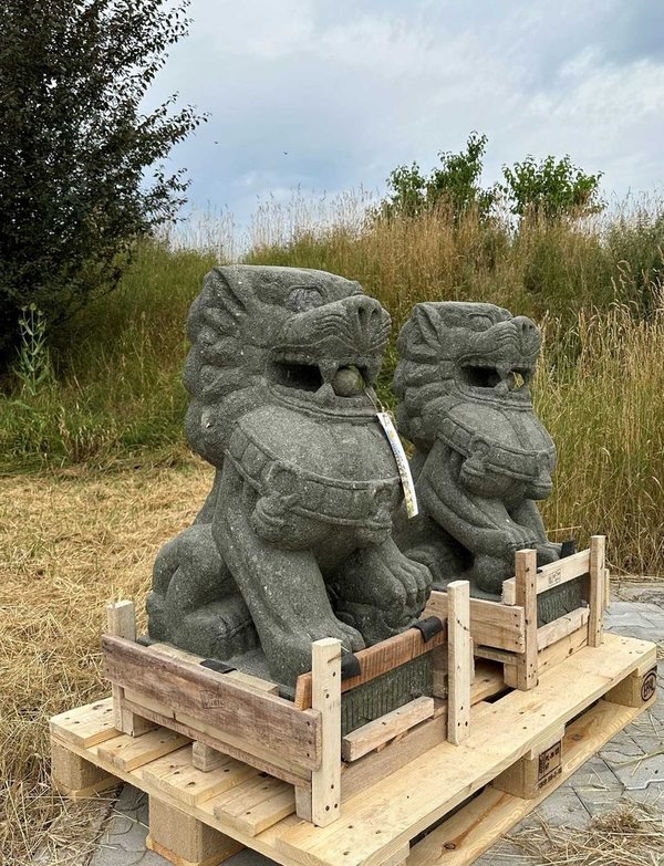Greenstone Tempellöwen Wächter Paar Skulpturen - 80cm
