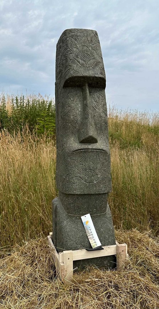 Moai Osterinsel Statue mit Blumengravur - 120 cm